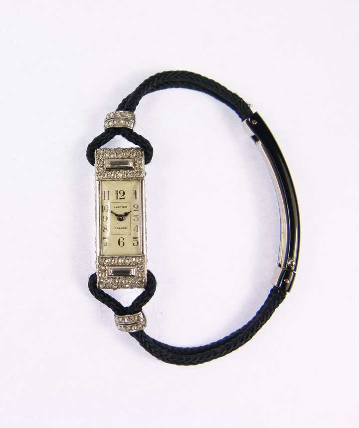 Diamond and platinum 'baguette' wristwatch